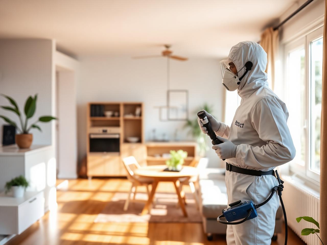 Técnico especializado da Casa Limpa realizando dedetização em residência em Joinville
